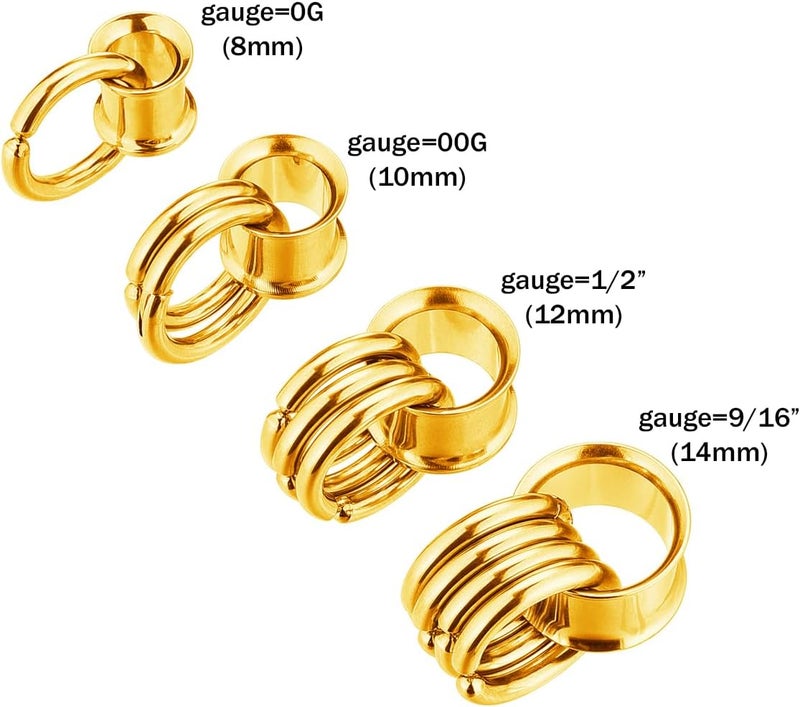 PiercingJ 1 Pair Ear Guages with Rings Ear Weight Plugs Tunnels Hypoallergenic Ear Expander Stretchers 316 Stainless Steel Hoop Earrings Piercing Body Jewelry 0G 00G 1/2" 9/16" - Image 3